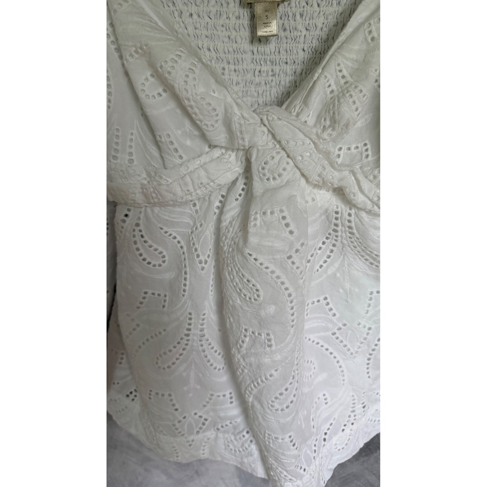 Banana Republic White Eyelet Puff Sleeve Blouse Smocked Back Clean Girl - Picture 4 of 7
